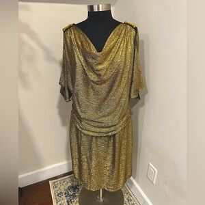 Betsy & Adam Gold Asymmetrical Cocktail Dress ✨